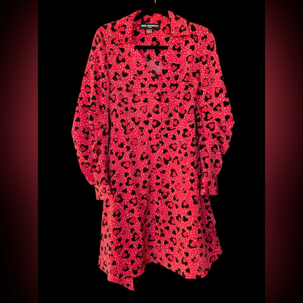 Karl Lagerfeld Paris - collar, belt, button-down,pink dress w/hearts Size 2